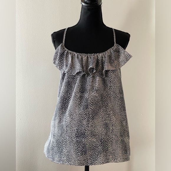 Strawberry S Navy/White Front Ruffle Back Zip Tank‎ Top - Picture 1 of 7